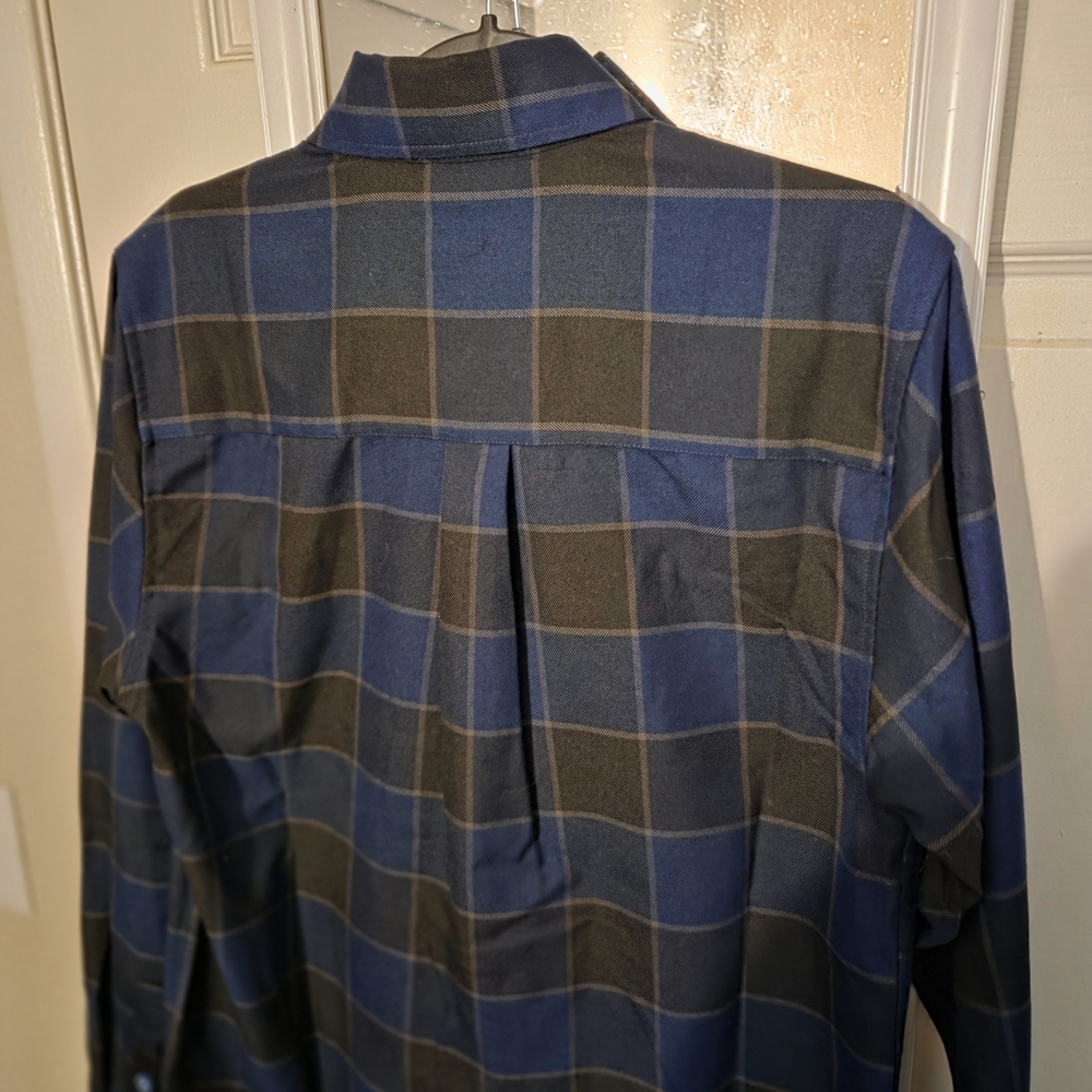 Blue and Olive Plaid Button-Up Shirt